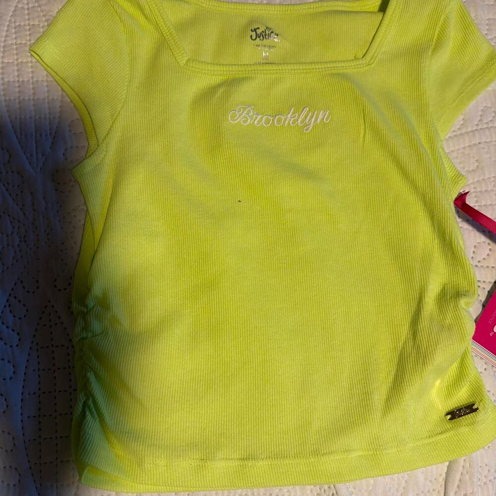 Justice Women's Green and Yellow T-shirt. size M